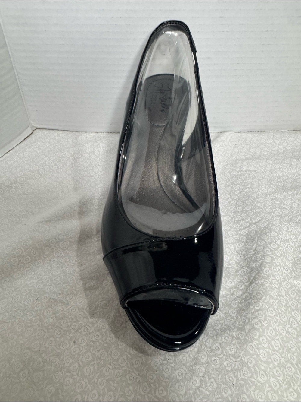 life stride shoe heel sling strap peep toe new on box size 8 black faux leather